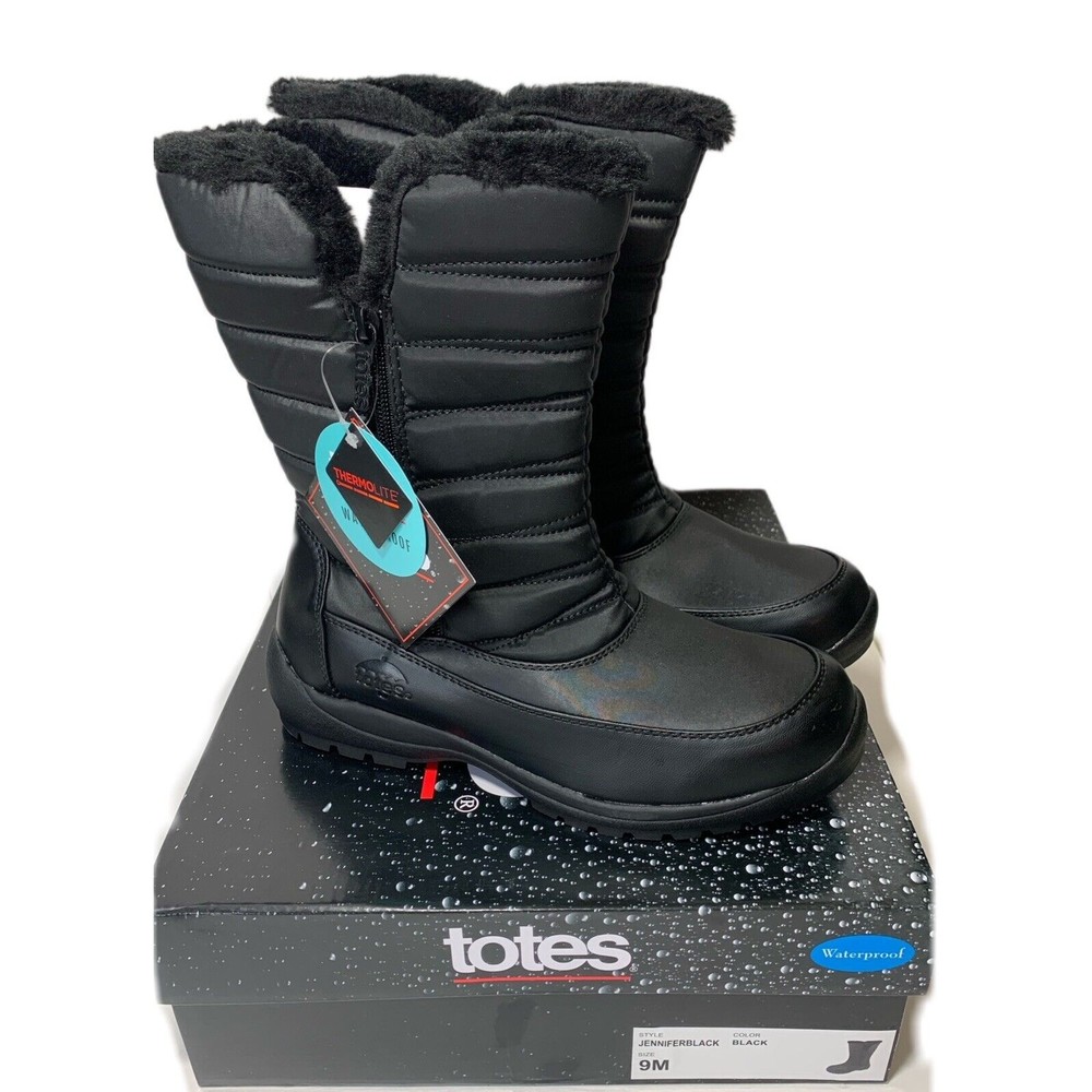 Totes Women's Jennifer Black Waterproof Winter Boots Black Size 9 Medium - Picture 2 of 6